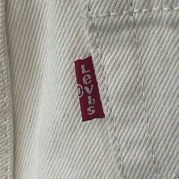 Levis Jeans Wedgie Straight No Waistband beige cream raw hem button fly sz 28 - Picture 13 of 17